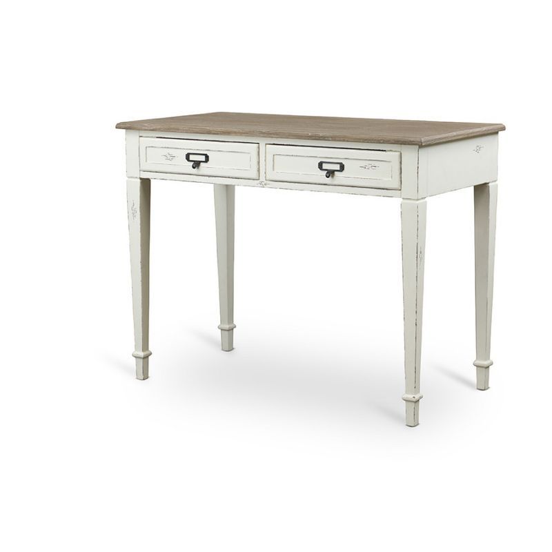 Dauphine White and Light Brown Wood Writing Desk