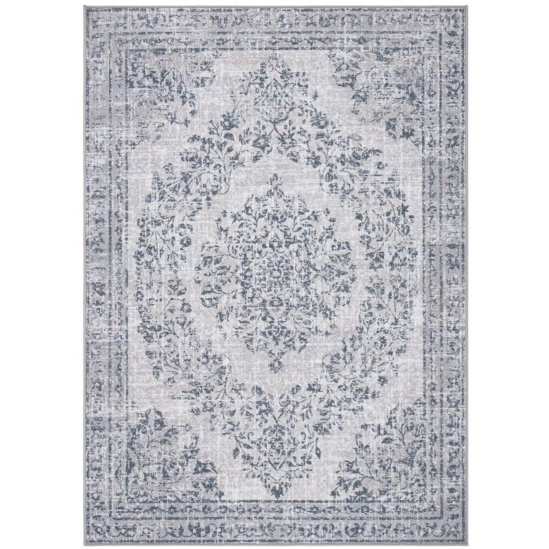 Gray Floral Medallion 4' x 6' Washable Wool Area Rug