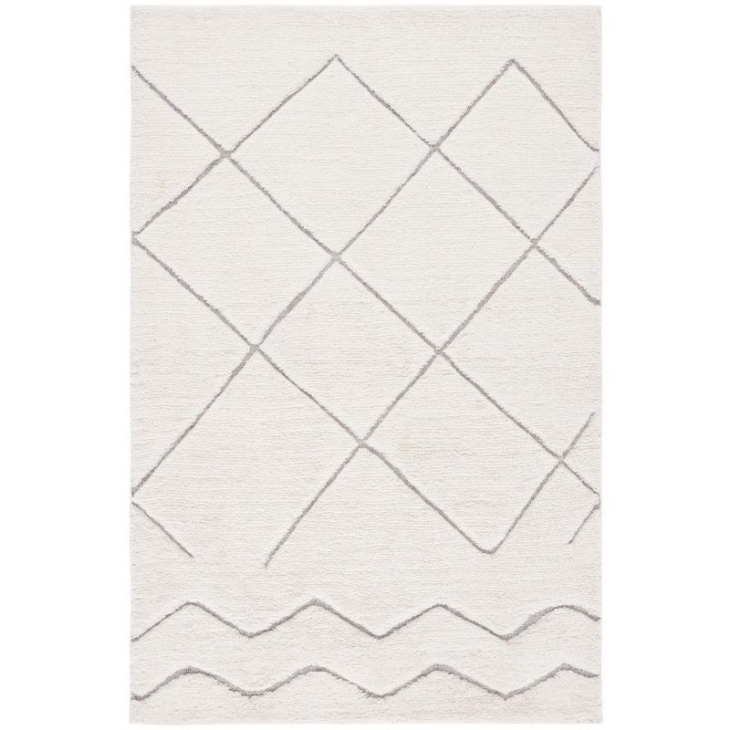 Ivory and Gray Hand-Knotted Wool Area Rug