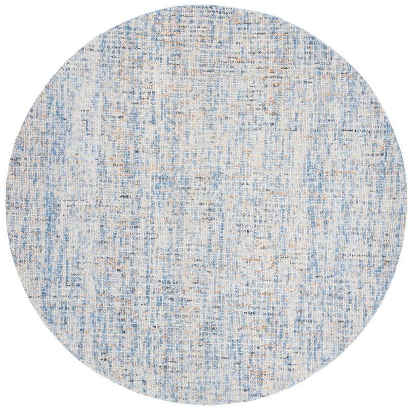 Handmade Round Blue Abstract Wool Area Rug