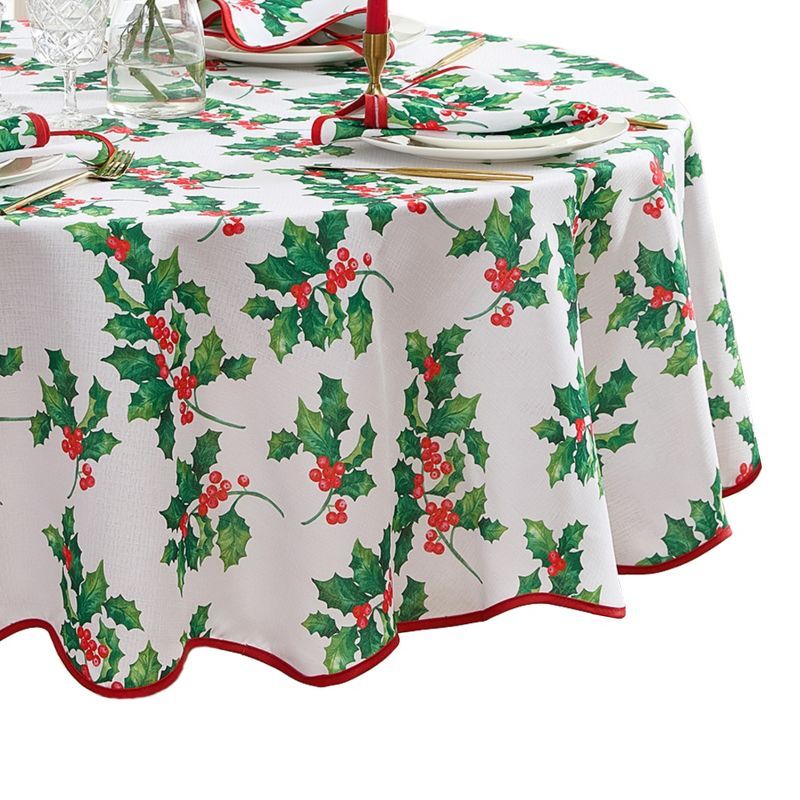 Vintage Holly Scallop Border Oval Polyester Tablecloth