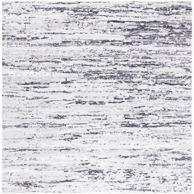 Amelia Light Grey and Charcoal Square Synthetic Area Rug