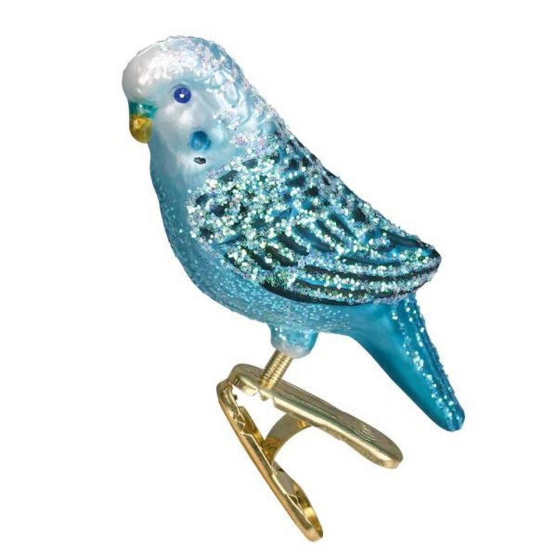 Miniature Blue Parakeet Glass Clip-On Christmas Ornament