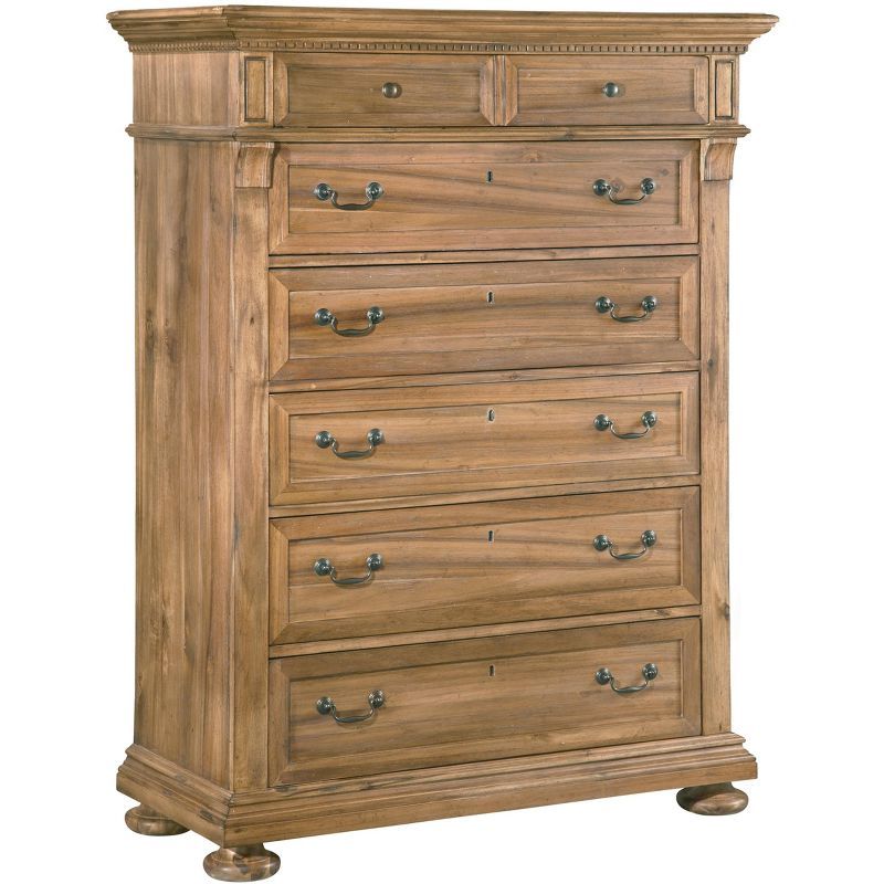 Farmhouse Beige Acacia Wood 7-Drawer Traditional Dresser