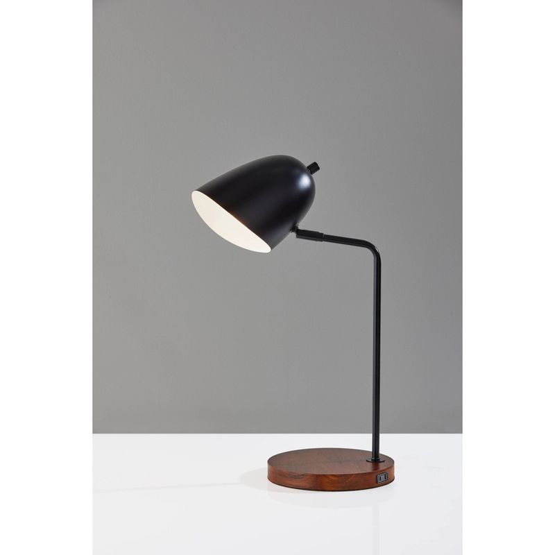 Adjustable Black Metal Desk Lamp with Walnut Wood Base