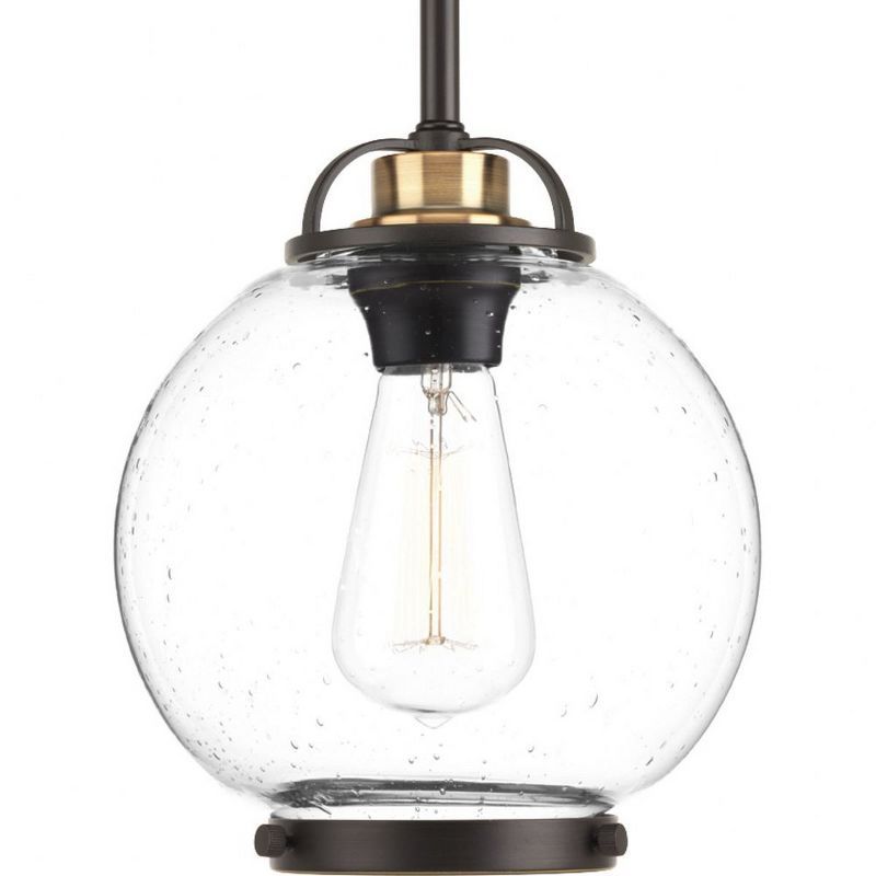 Chronicle Seeded Glass Globe Mini Pendant in Polished Nickel and Bronze