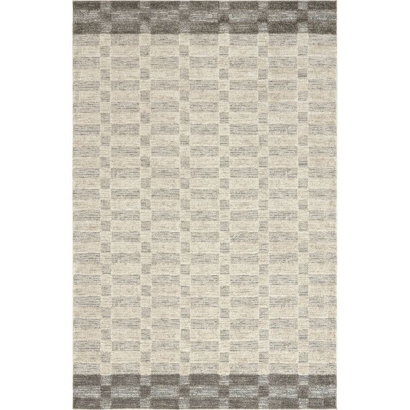 Beige and Gray Geometric Synthetic Area Rug