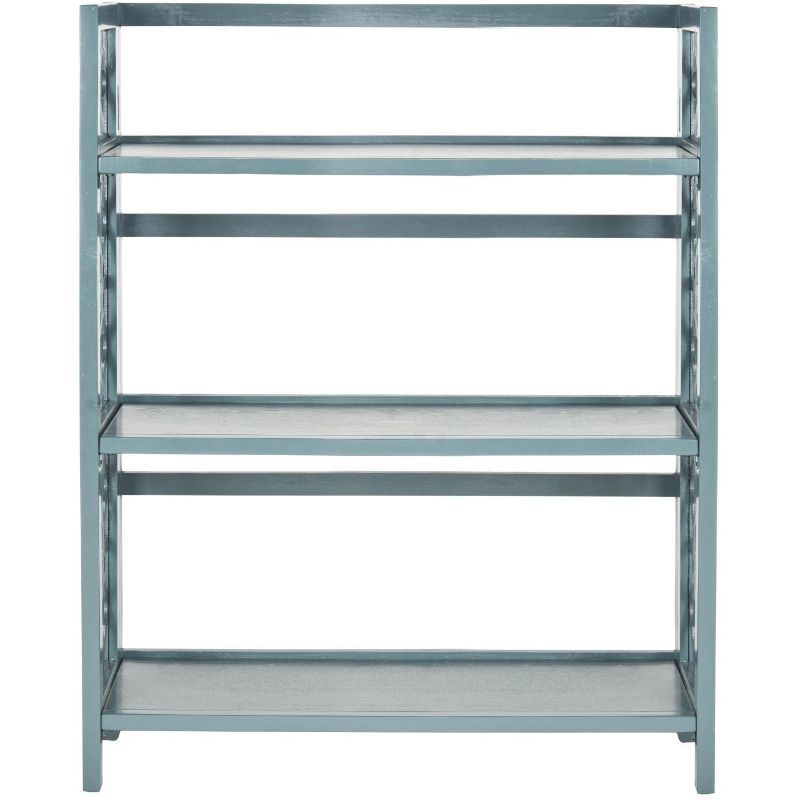 Transitional Blue and White Solid Pine 3-Tier Low Bookcase