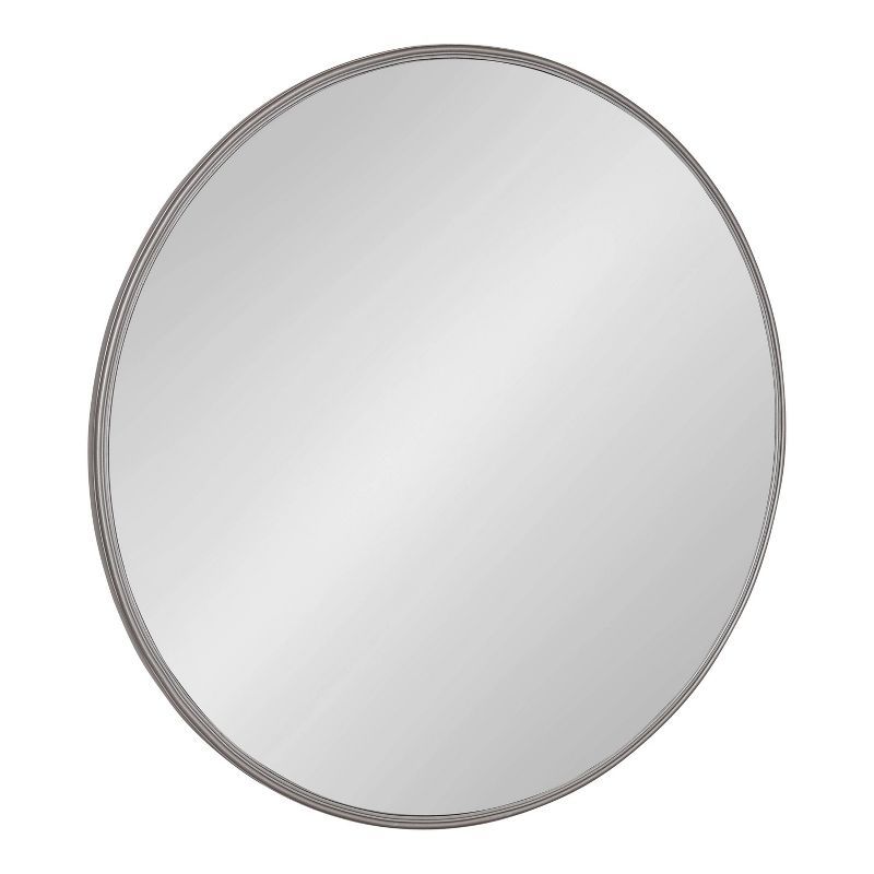 Caskill Minimalist Charcoal Gray 34" Round Wood Wall Mirror
