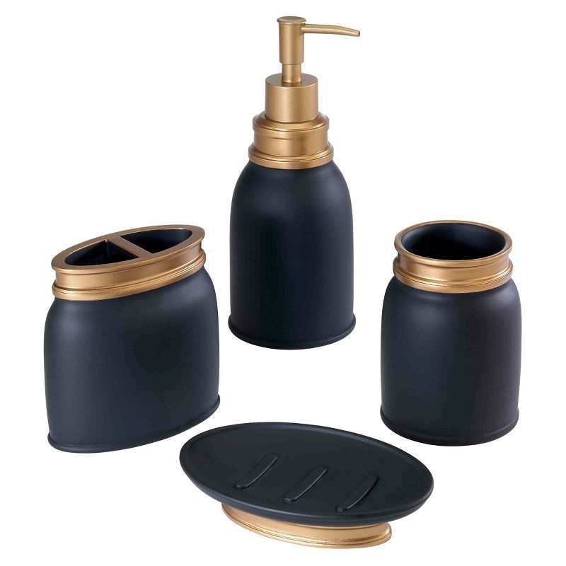 Matte Black and Gold Resin 4-Piece Bath Accessory Set