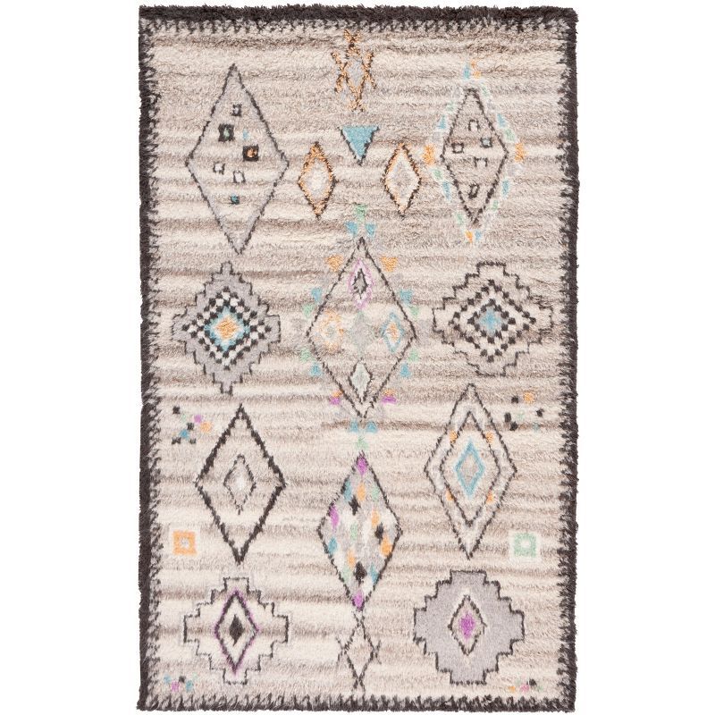 Ivory Wool Hand-Knotted Textured Rectangular Area Rug, 5' x 8'