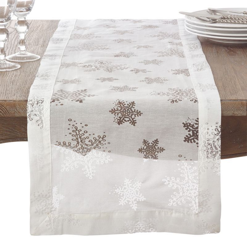 White Polyester Burnout Snowflake Design Table Runner