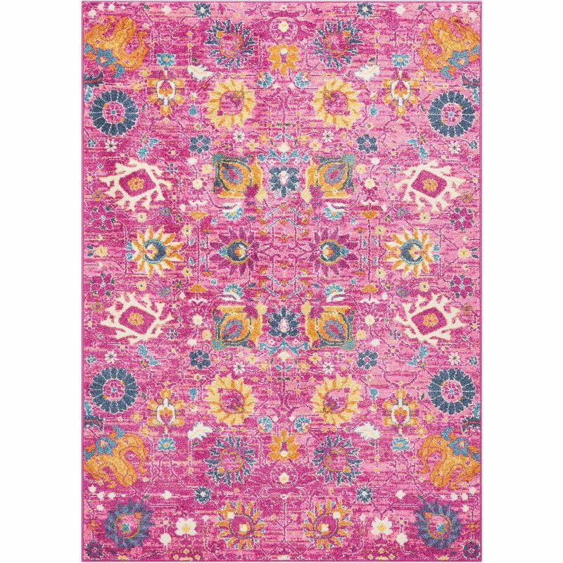 Fuchsia Floral Rectangular Synthetic Area Rug 6'7" x 9'6"