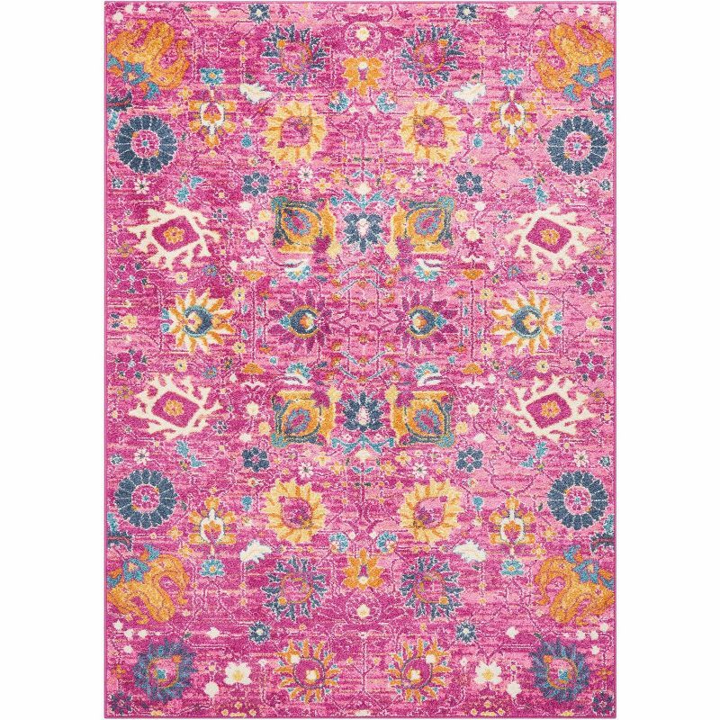 Fuchsia Floral Rectangular Synthetic Area Rug 6'7" x 9'6"