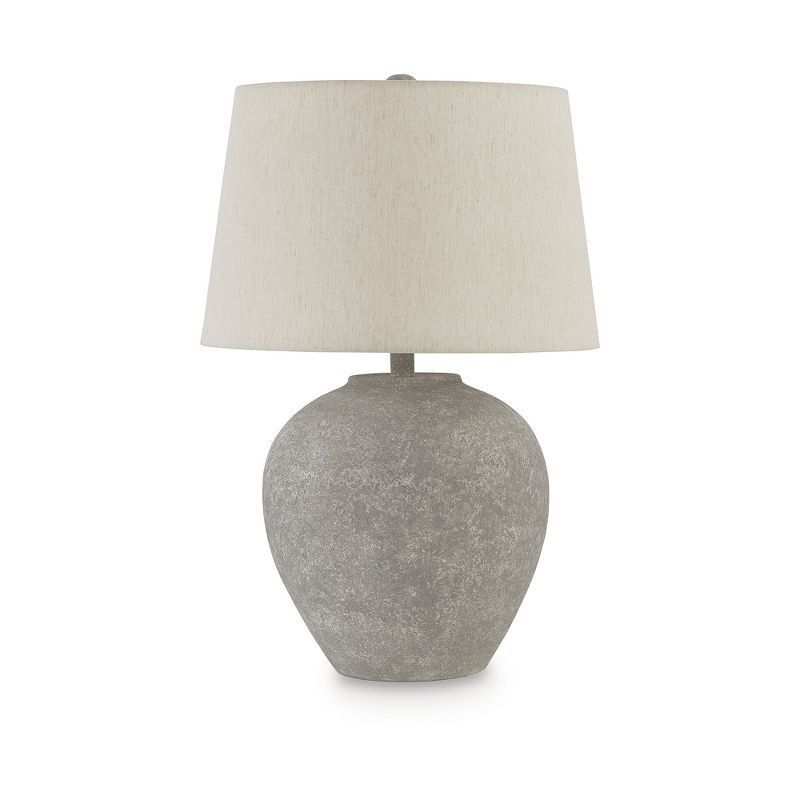 Distressed Gray Paper Composite Table Lamp with Drum Shade