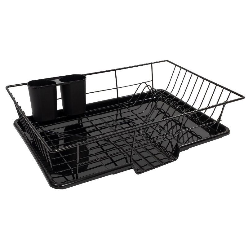 Black Metal 3-Piece Kitchen Sink Dish Drainer Set with Utensil Cup