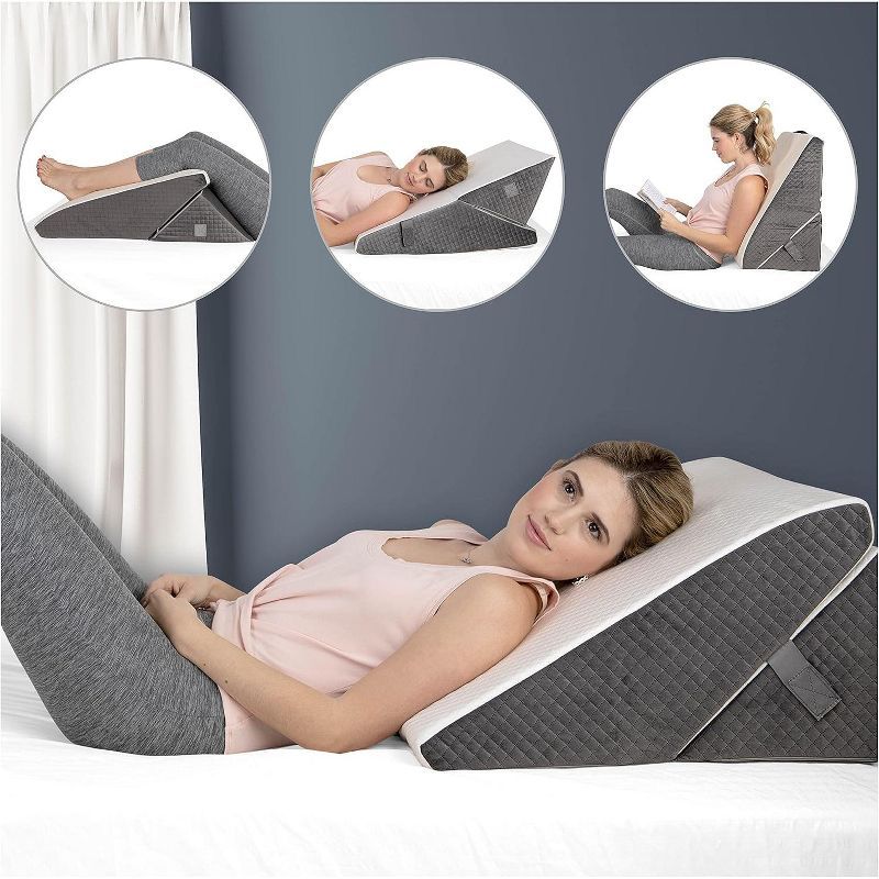 Adjustable Gray Memory Foam Wedge Pillow with Removable Cover