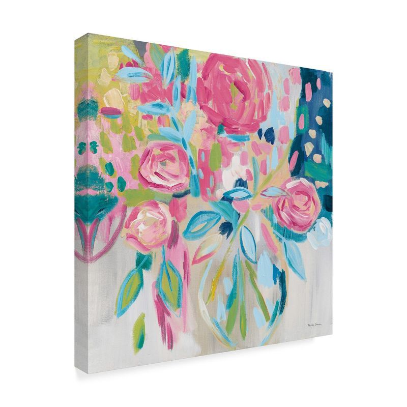 18'' x 18'' Pink and Blue Floral Canvas Art