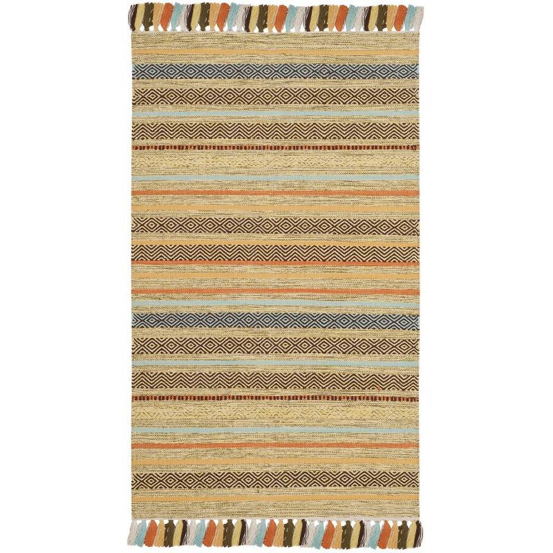 Coastal Charm Green Stripe Hand-Woven Cotton Square Rug 3' x 5'