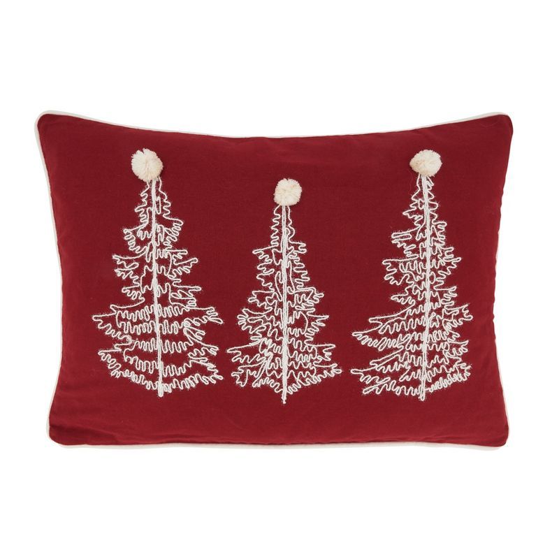 Red Rectangular Christmas Trees Cotton Throw Pillow 14"x20"