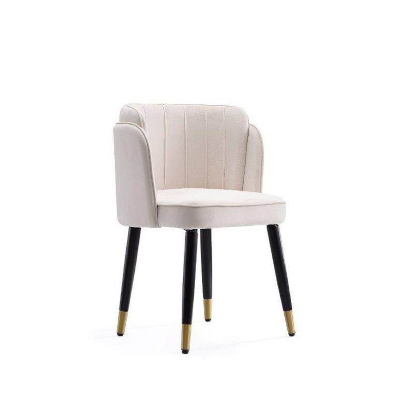 Cream Velvet Upholstered Side Chair with Wood Legs