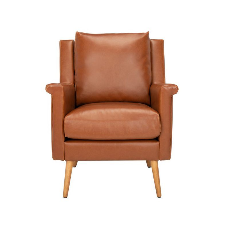 Cognac Faux Leather and Wood Mid-Century Accent Chair