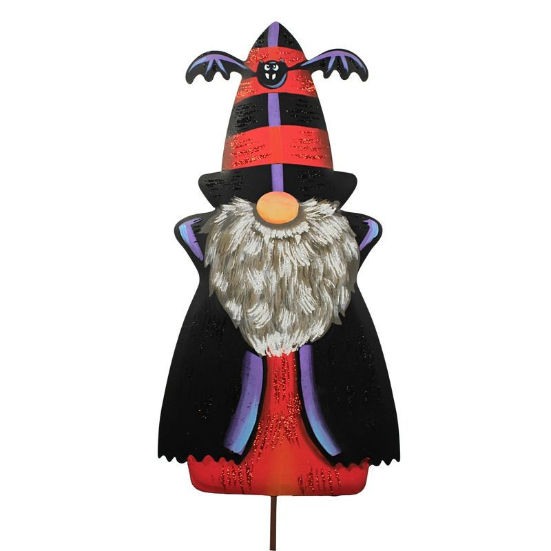 Halloween Count Gregor Gnome Metal Garden Stake with Bat Hat