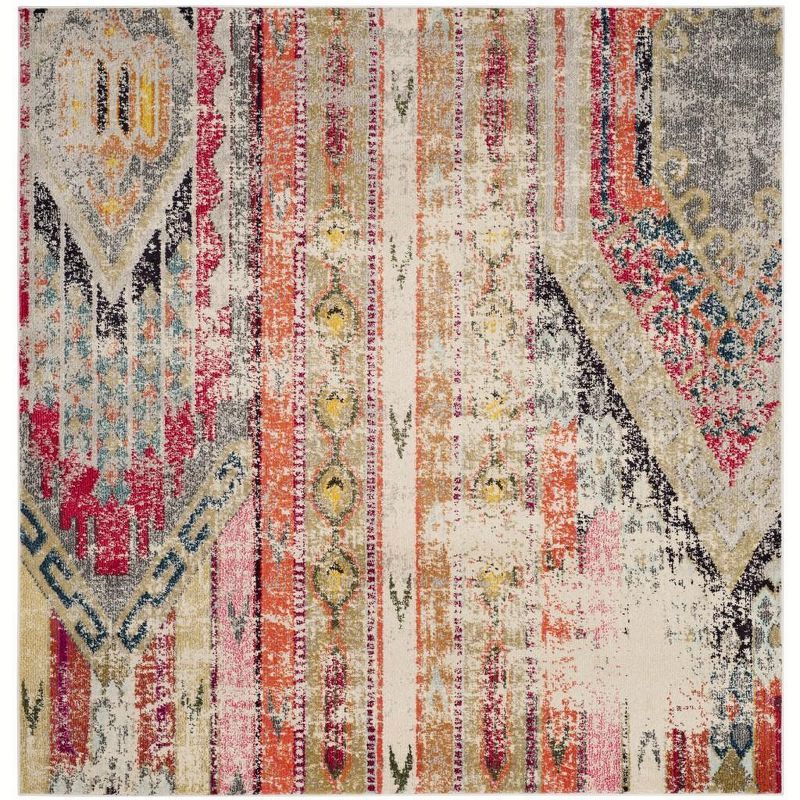 Monaco Light Grey and Multicolor Square Bohemian Area Rug