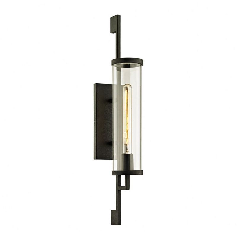 Forged Iron Black Wall Sconce with Clear Glass Shade