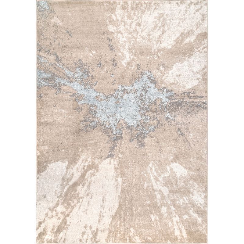 Beige and Gray Abstract Synthetic Area Rug, 5' Square