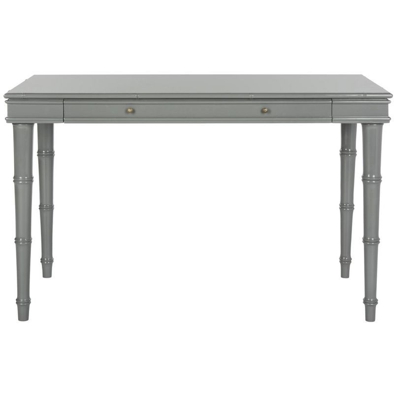Transitional Gray Home Office Desk with Bamboo-Inspired Frame