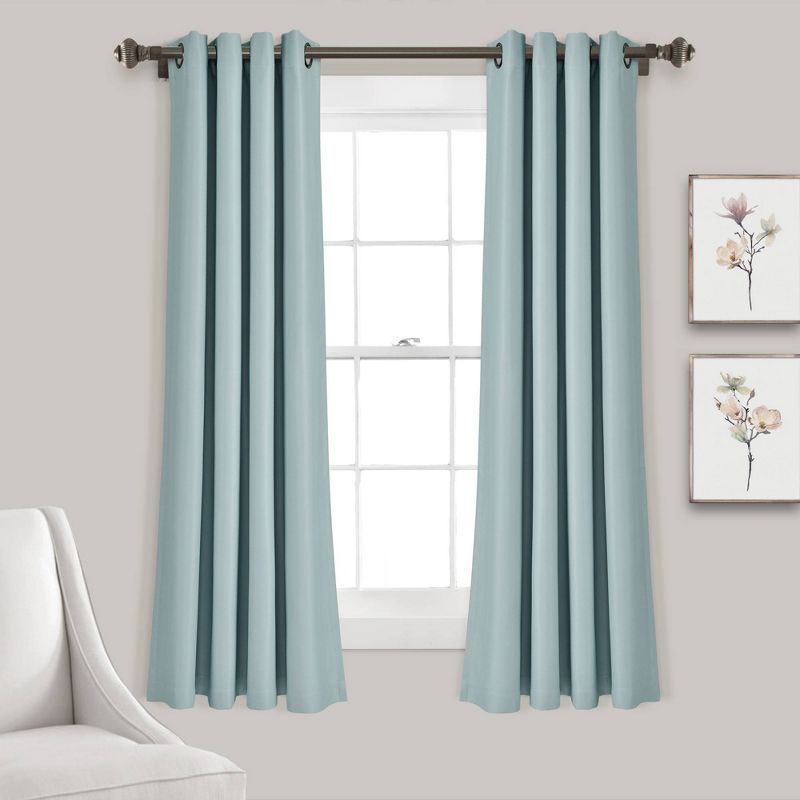 Blue Polyester Blackout Grommet Window Curtain Panels, 52" x 108"