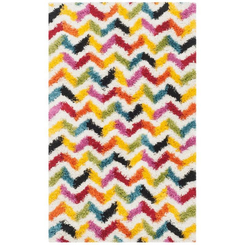 Ivory Multicolor Chevron Shag Kids Area Rug