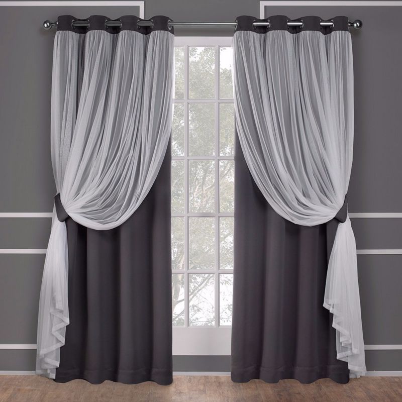 Black Pearl Polyester Blackout Sheer Grommet Window Panels, 108" x 52"