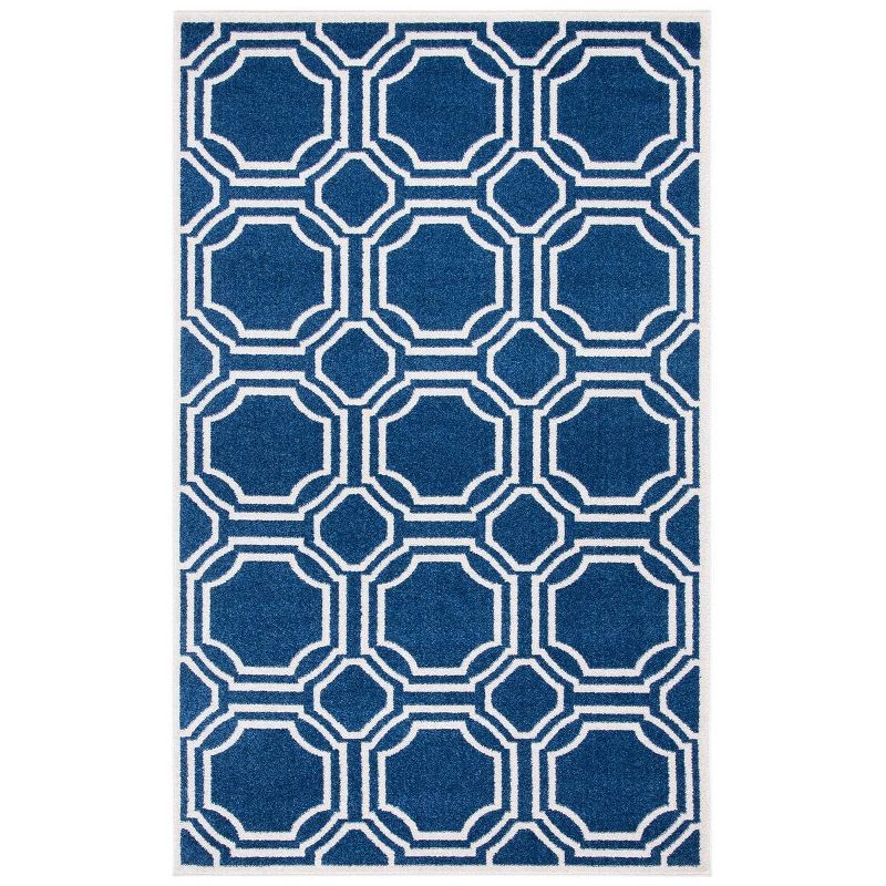 Navy & Ivory Geometric 4' x 6' Hand-Knotted Easy Care Rug