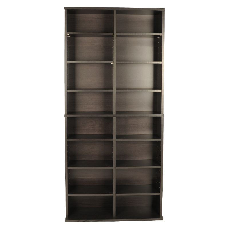 Espresso Adjustable Media Storage Cabinet with 16 Shelves