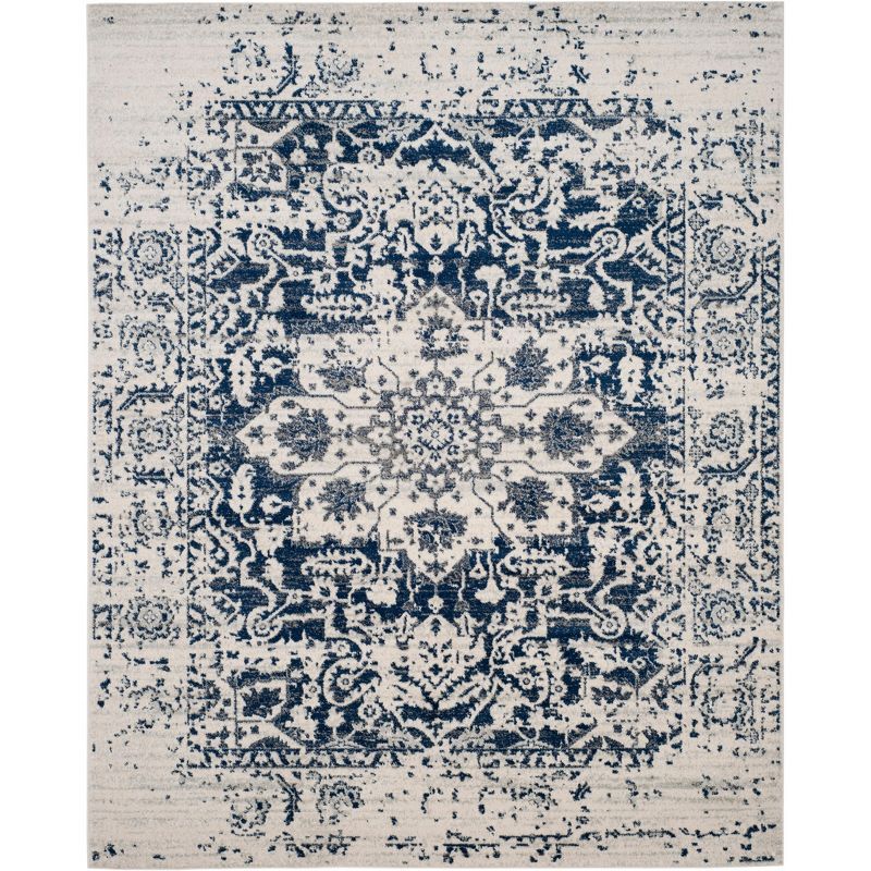 Ivory and Navy Hand-Knotted Synthetic 8' x 10' Area Rug