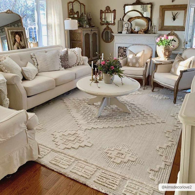 Cream Geometric High-Low Shag Area Rug 7'10" x 10'