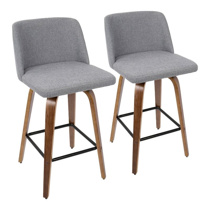 Walnut & Gray Mid-Century Modern Swivel Counter Stool, Set of 2