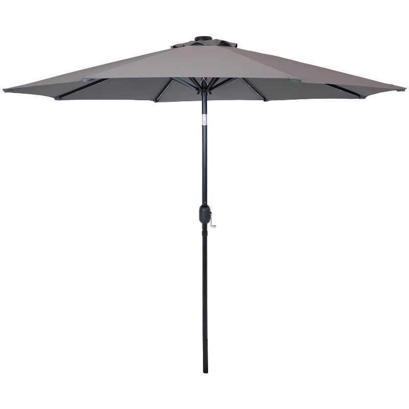 Gray 9-Foot Aluminum Market Patio Umbrella with Solar LED Lights