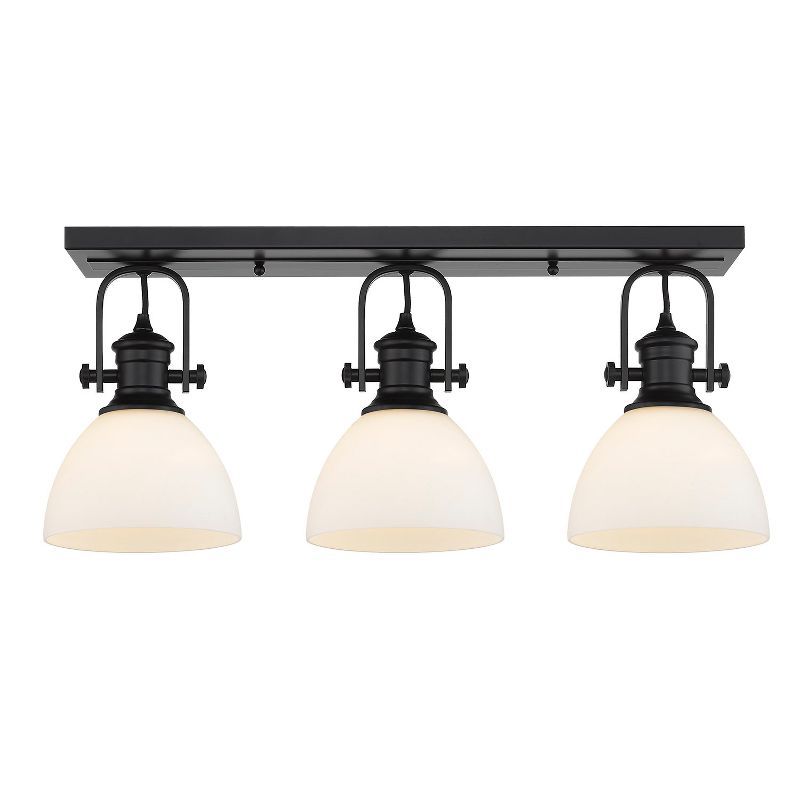 Hines Transitional 3-Light Semi-Flush Mount in Matte Black with Opal Glass