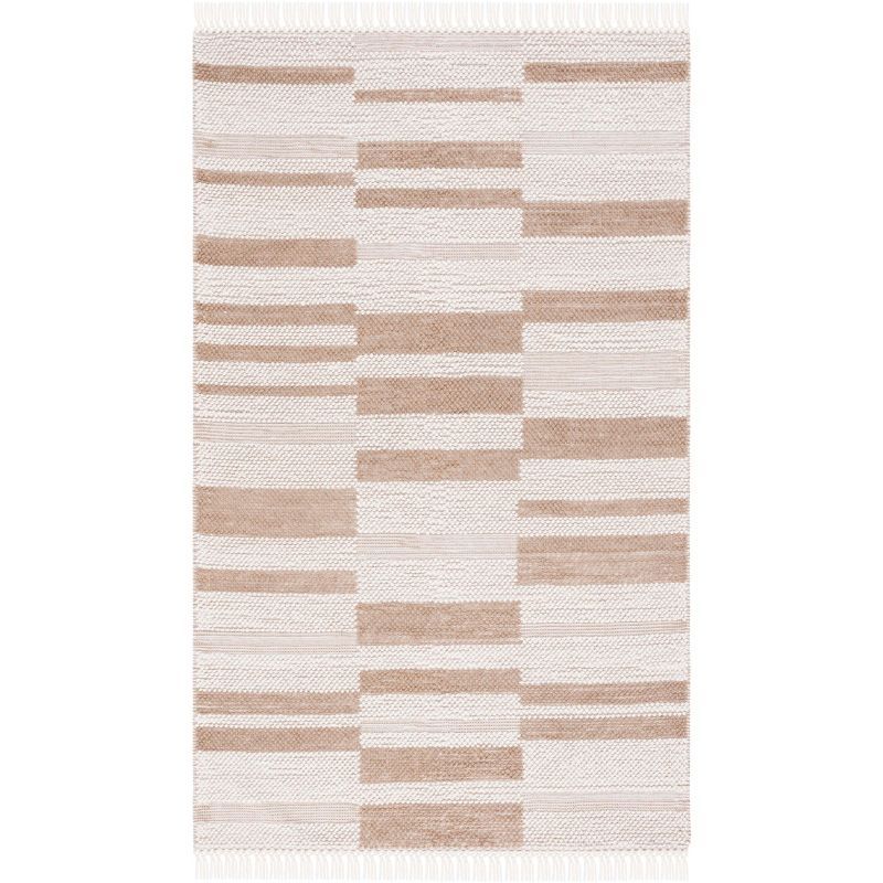 Handmade Ivory and Light Brown Wool Flat Woven Area Rug