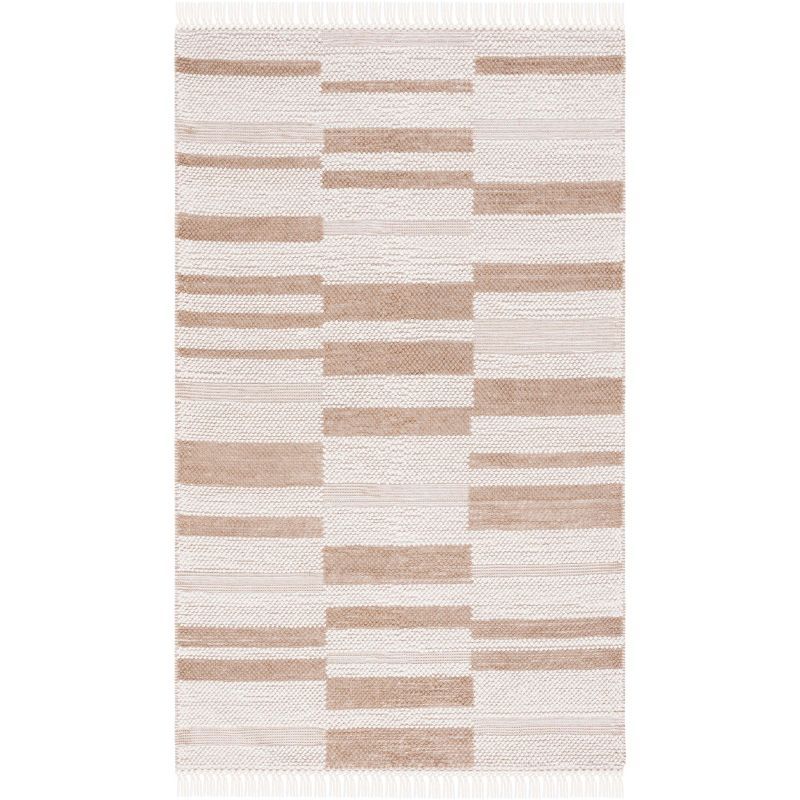 Ivory and Light Brown Wool Flat Woven 4' x 6' Area Rug