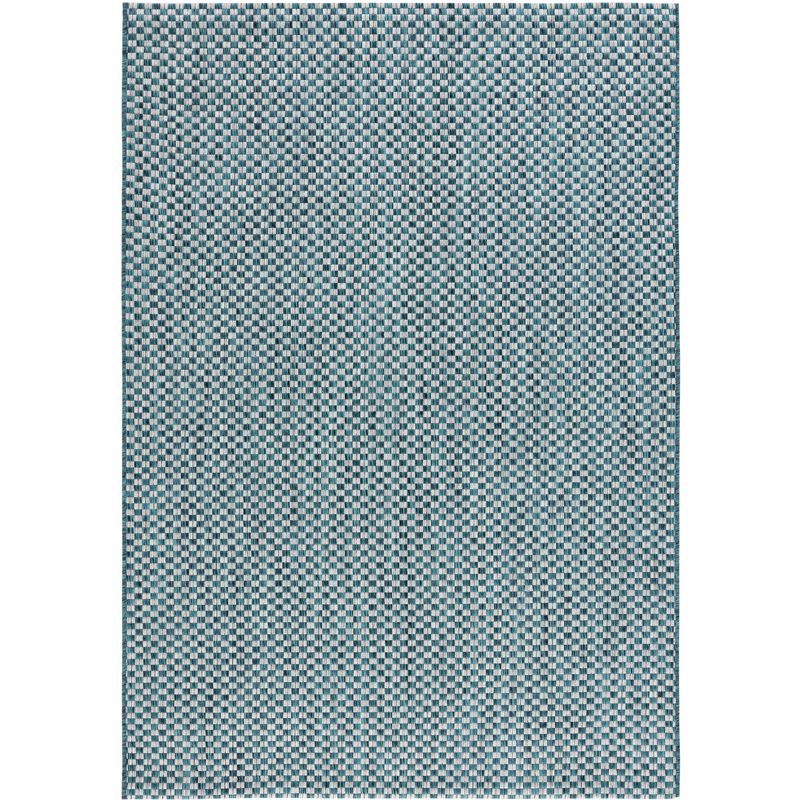 Turquoise & Light Grey Round Easy-Care Synthetic Area Rug