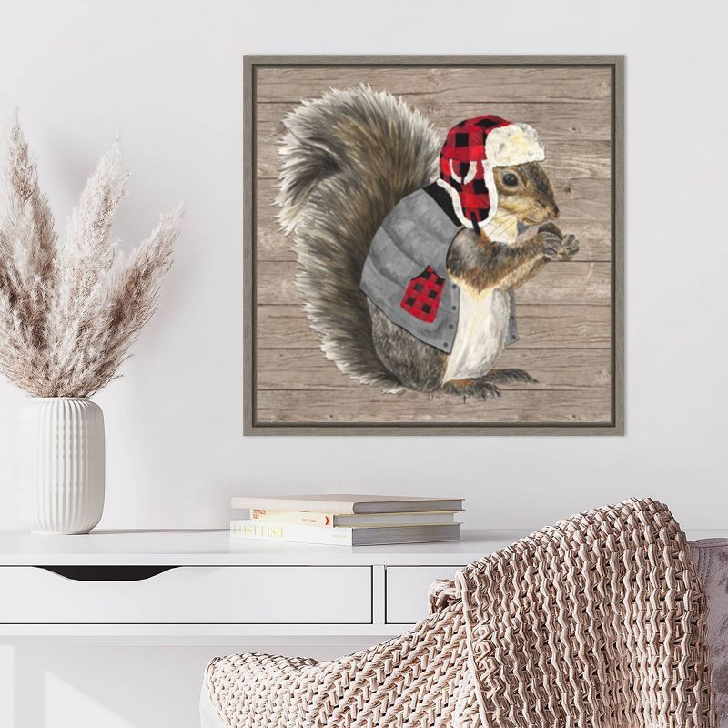 Warm in the Wilderness Squirrel Canvas Print with Sylvie Greywash Frame