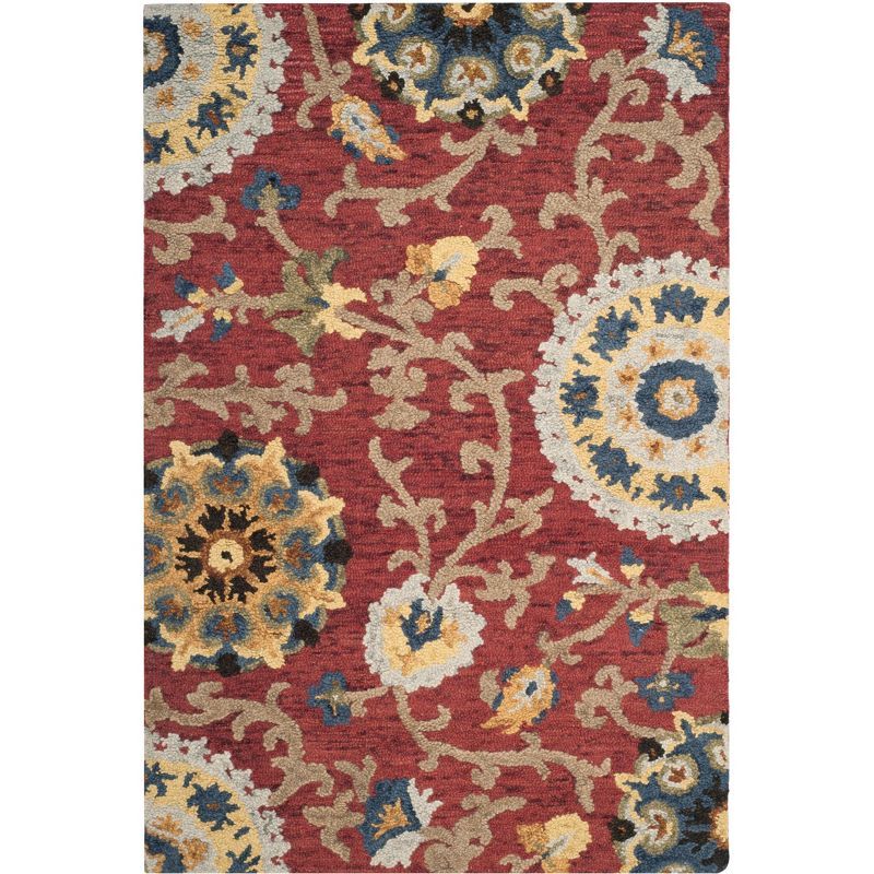 Red Floral Hand Tufted Wool Area Rug 3' x 5'