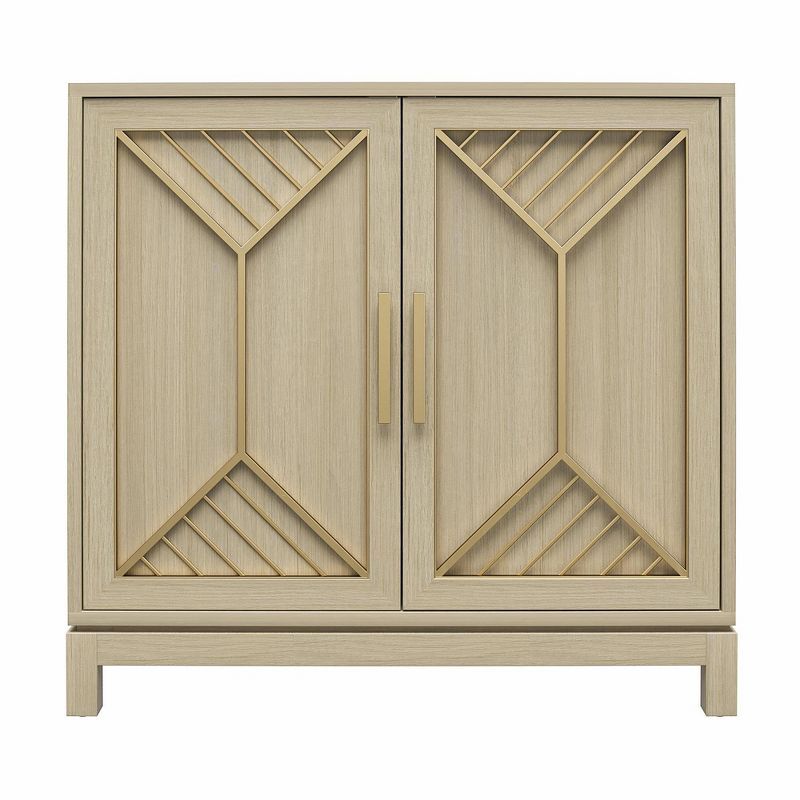 Pale Oak and Gold Accent Cabinet with Adjustable Shelving