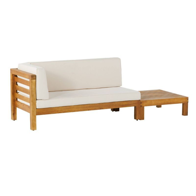 Teak and Beige Acacia Wood Loveseat with Coffee Table