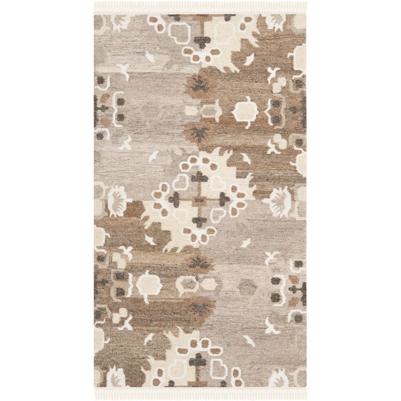 Gray and Beige Handmade Wool Kilim Area Rug 9' x 12'