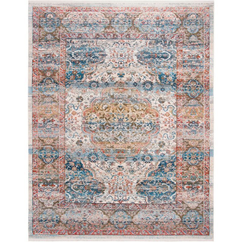 Vintage Persian Blue and Beige Rectangular Area Rug